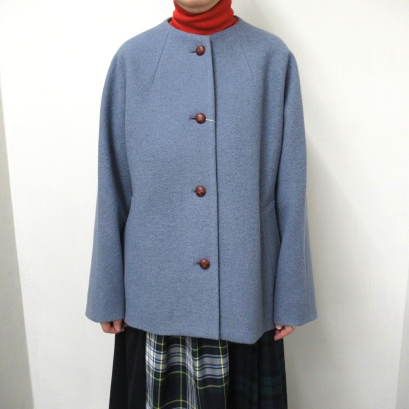 Vent d'oest  ノーカラーウール圧縮ハーフコート /SAX26 【日本製】